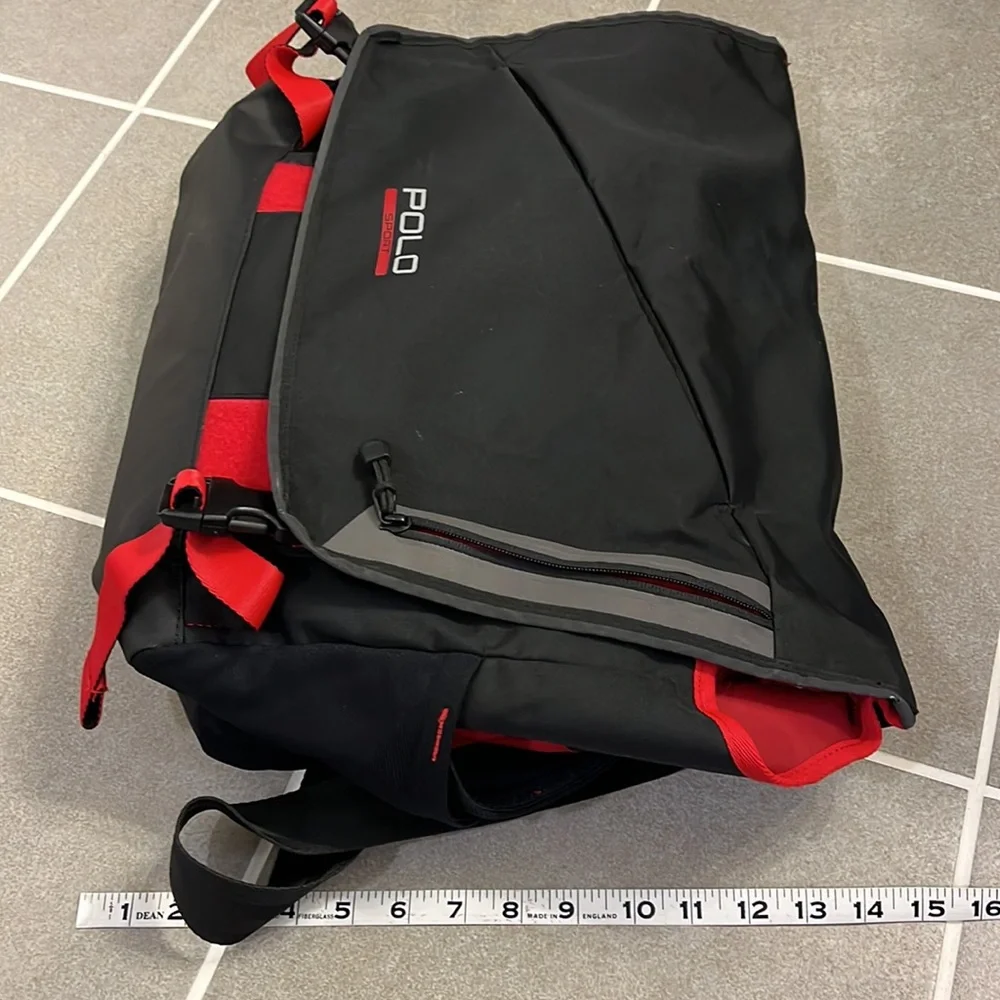 Polo Sport Ralph Lauren Messenger Commuter Bag shoulder laptop school bag black